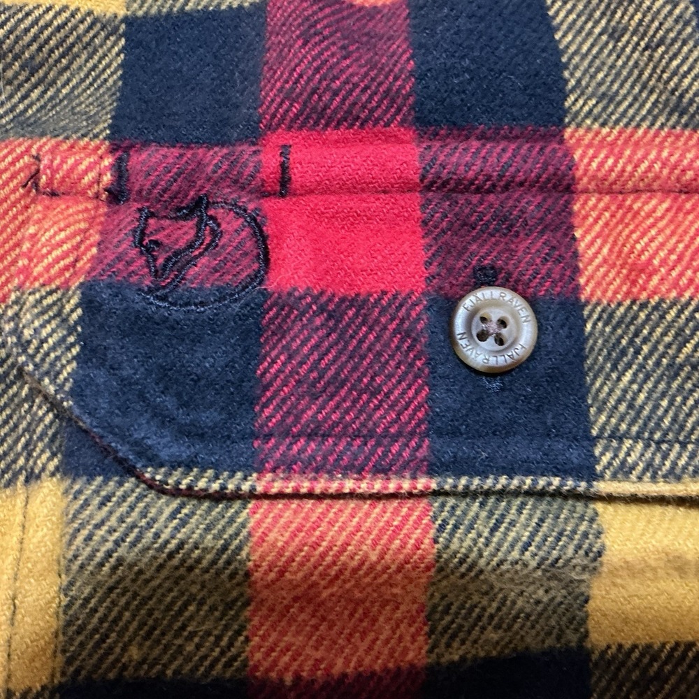 Fjall Raven Skaggs Flannel Shirt‎ M Slim Fit Mens Red Yellow Orange Plaid Flanel - Picture 5 of 6